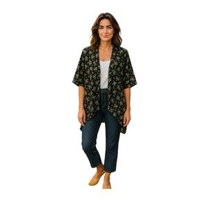 Woven Waterfall Kimono Printed Layering Piece